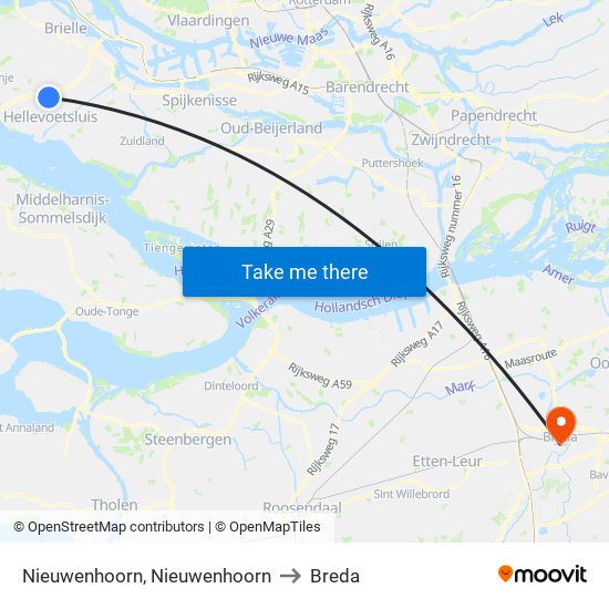 Nieuwenhoorn, Nieuwenhoorn to Breda map