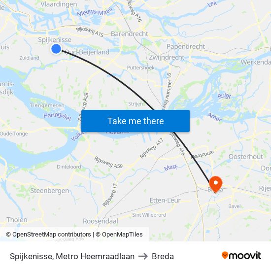 Spijkenisse, Metro Heemraadlaan to Breda map