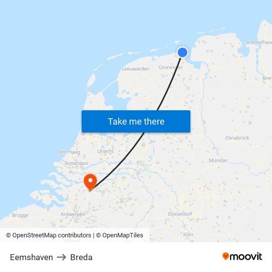 Eemshaven to Breda map