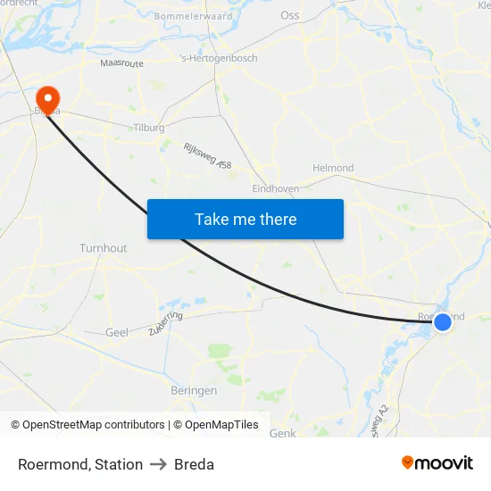 Roermond, Station to Breda map