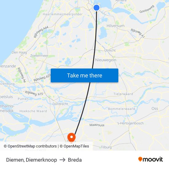 Diemen, Diemerknoop to Breda map