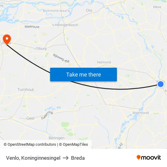 Venlo, Koninginnesingel to Breda map