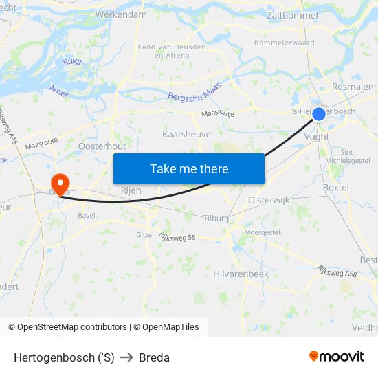 Hertogenbosch ('S) to Breda map