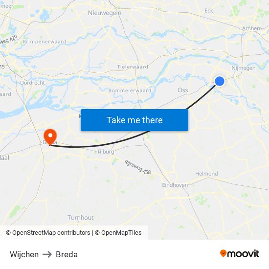 Wijchen to Breda map