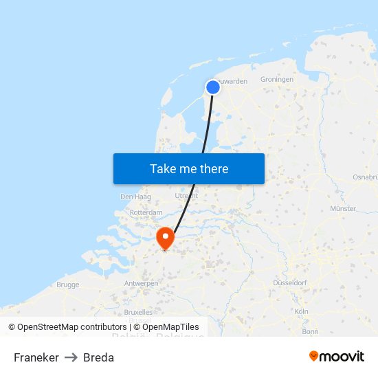 Franeker to Breda map