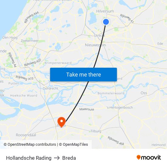 Hollandsche Rading to Breda map