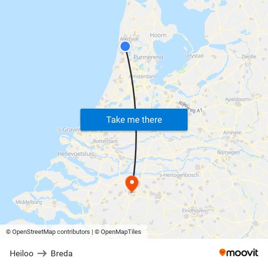 Heiloo to Breda map