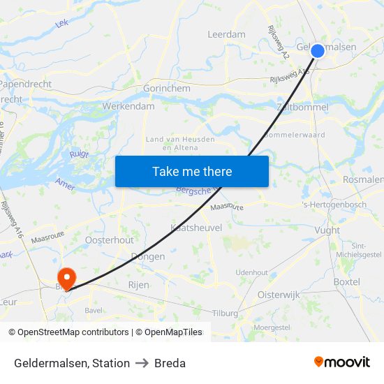 Geldermalsen, Station to Breda map