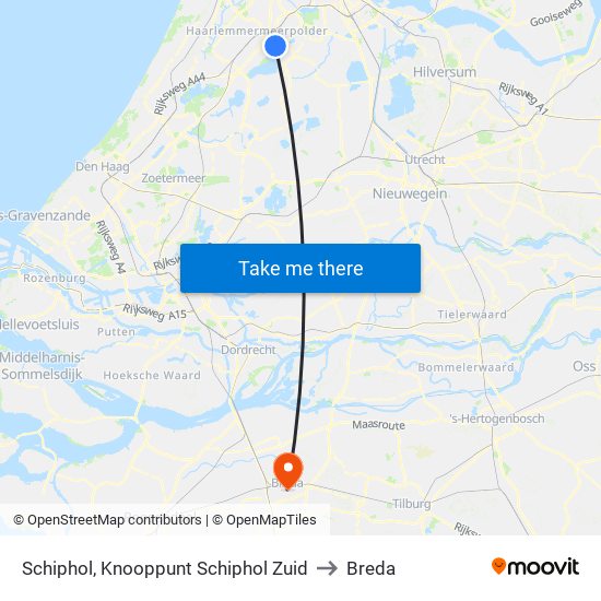 Schiphol, Knooppunt Schiphol Zuid to Breda map