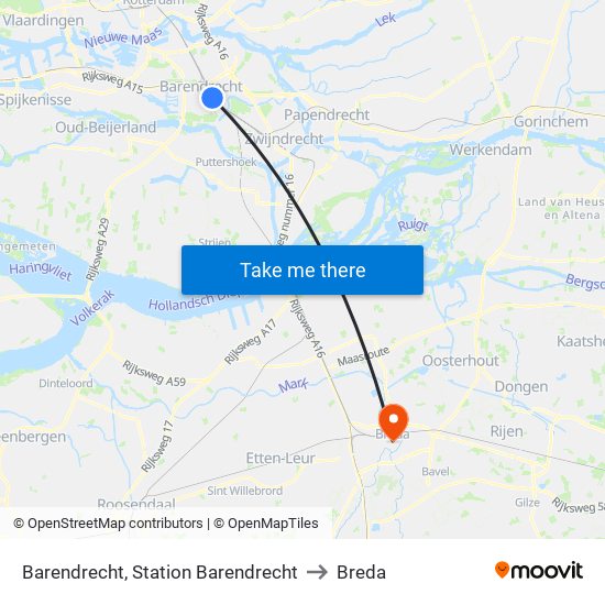 Barendrecht, Station Barendrecht to Breda map