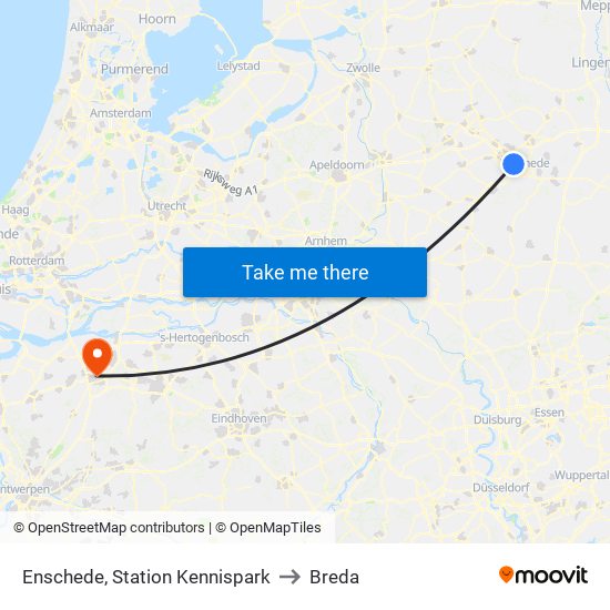 Enschede, Station Kennispark to Breda map