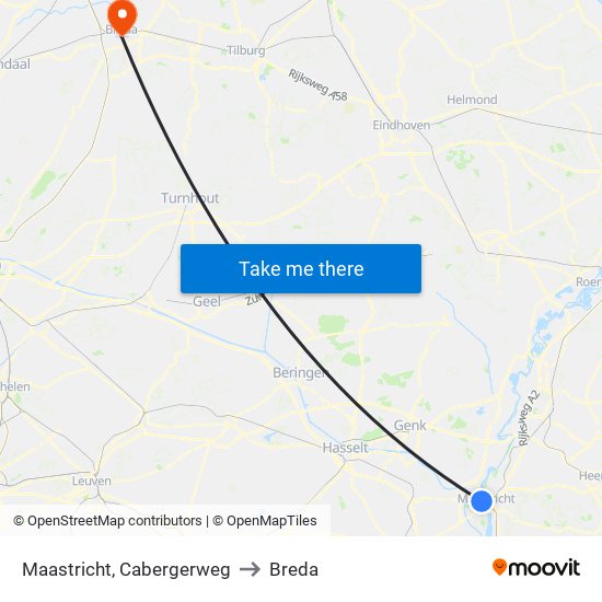 Maastricht, Cabergerweg to Breda map