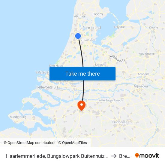 Haarlemmerliede, Bungalowpark Buitenhuizen to Breda map