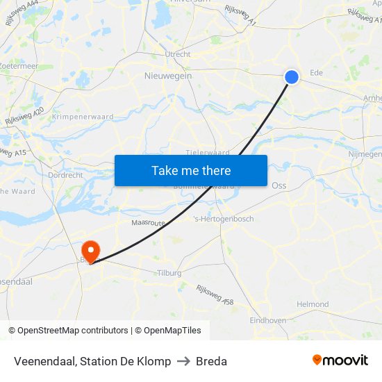 Veenendaal, Station De Klomp to Breda map