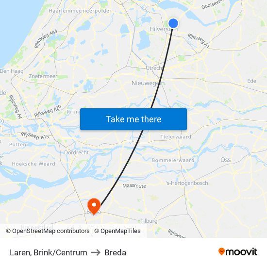 Laren, Brink/Centrum to Breda map