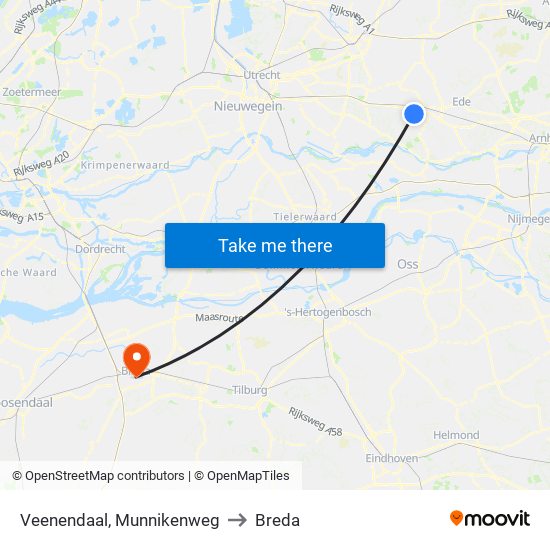 Veenendaal, Munnikenweg to Breda map