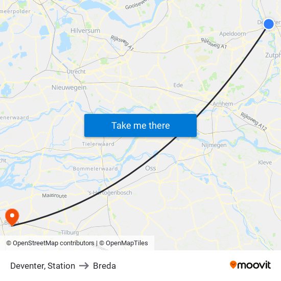 Deventer, Station to Breda map