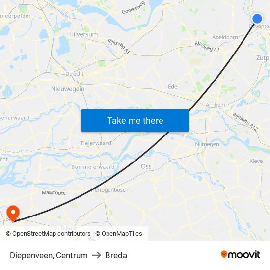 Diepenveen, Centrum to Breda map