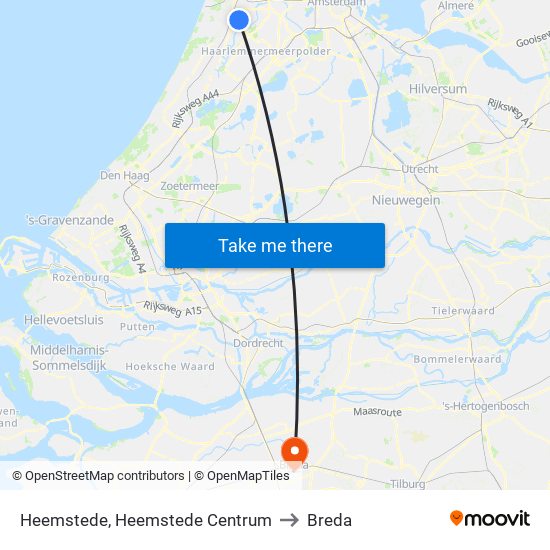 Heemstede, Heemstede Centrum to Breda map