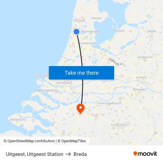 Uitgeest, Uitgeest Station to Breda map