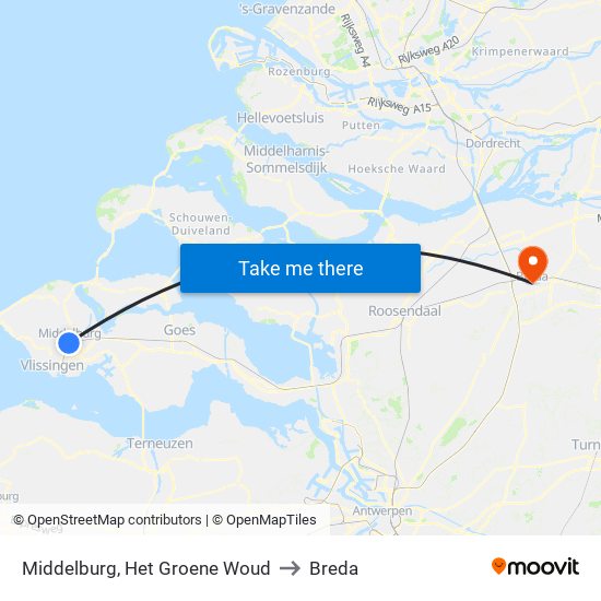 Middelburg, Het Groene Woud to Breda map