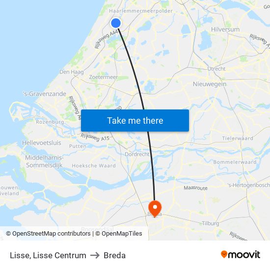 Lisse, Lisse Centrum to Breda map