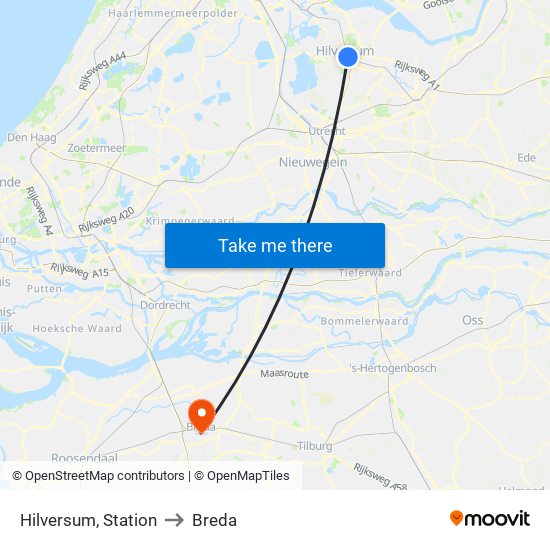 Hilversum, Station to Breda map