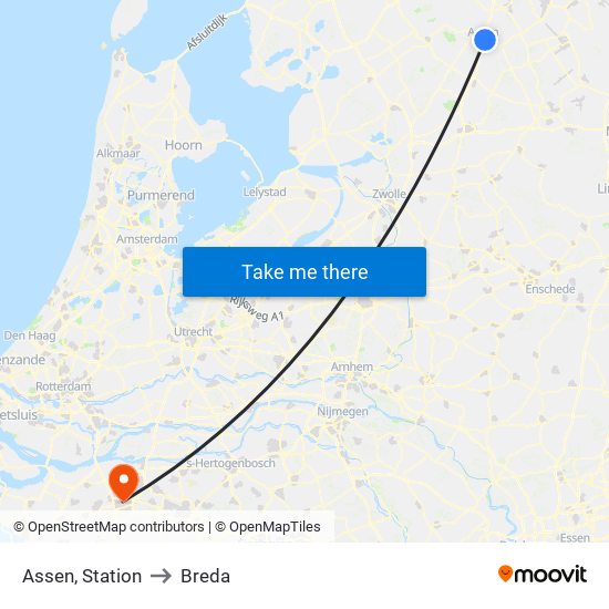 Assen, Station to Breda map