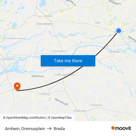 Arnhem, Oremusplein to Breda map