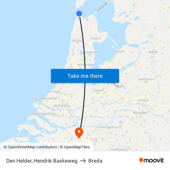 Den Helder, Hendrik Baskeweg to Breda map