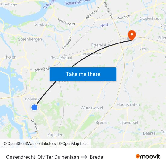 Ossendrecht, Olv Ter Duinenlaan to Breda map