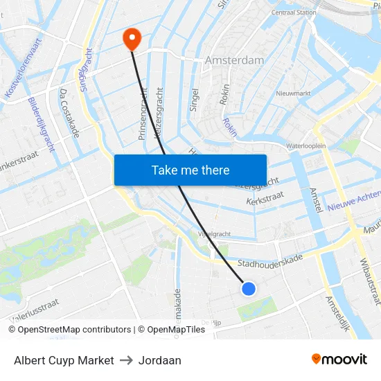 Albert Cuyp Market to Jordaan map