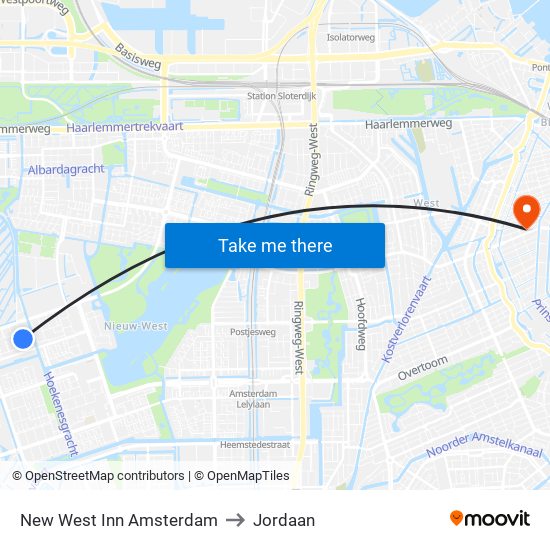 New West Inn Amsterdam to Jordaan map