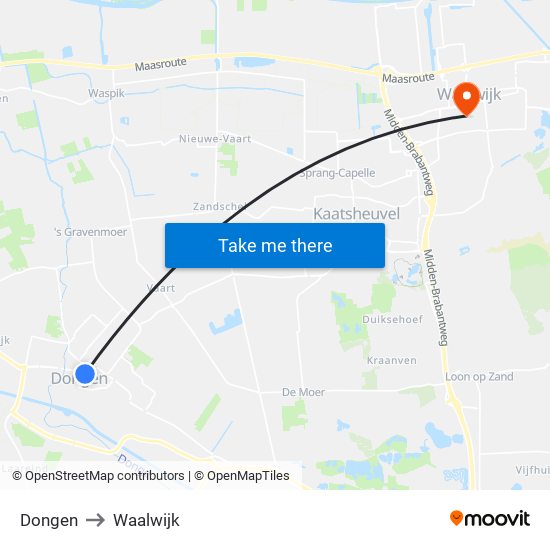 Dongen to Waalwijk map