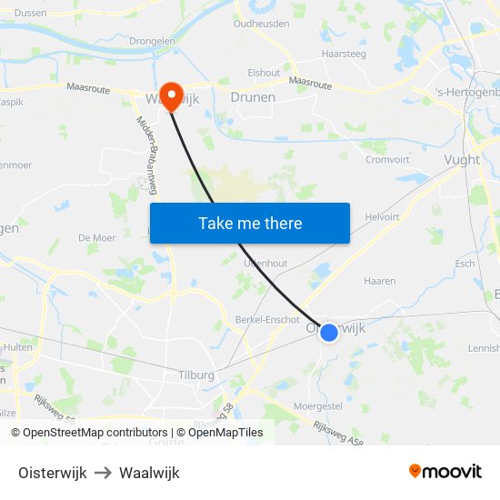 Oisterwijk to Waalwijk map
