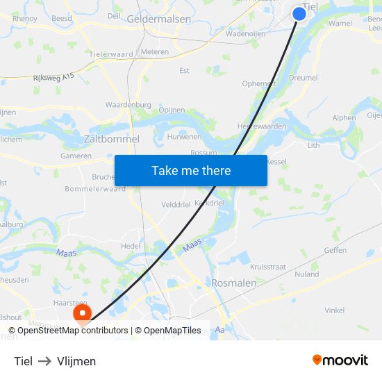Tiel to Vlijmen map