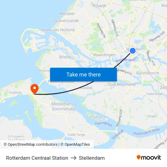 Rotterdam Centraal Station to Stellendam map