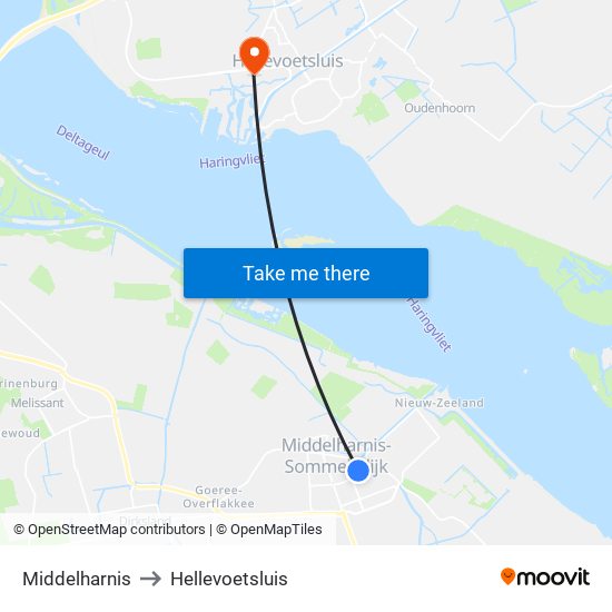 Middelharnis to Hellevoetsluis map