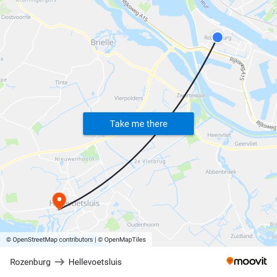 Rozenburg to Hellevoetsluis map