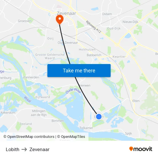 Lobith to Zevenaar map