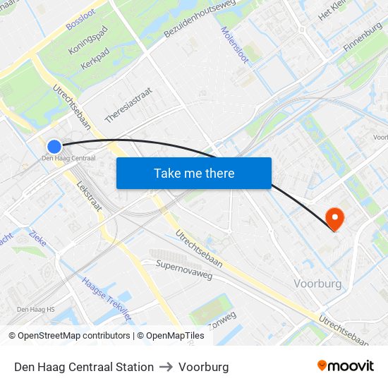 Den Haag Centraal Station to Voorburg map