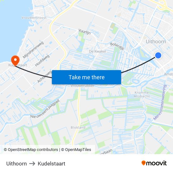 Uithoorn to Kudelstaart map