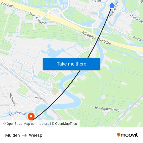 Muiden to Weesp map