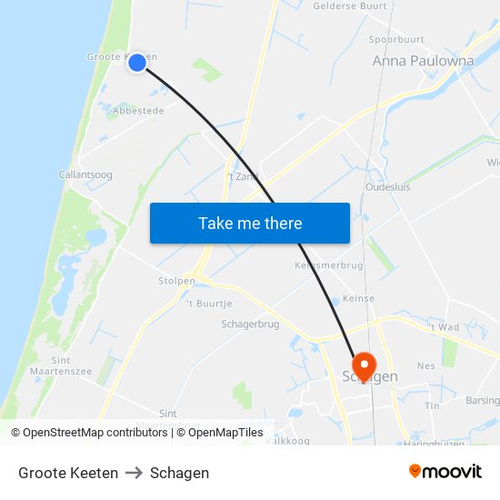 Groote Keeten to Schagen map