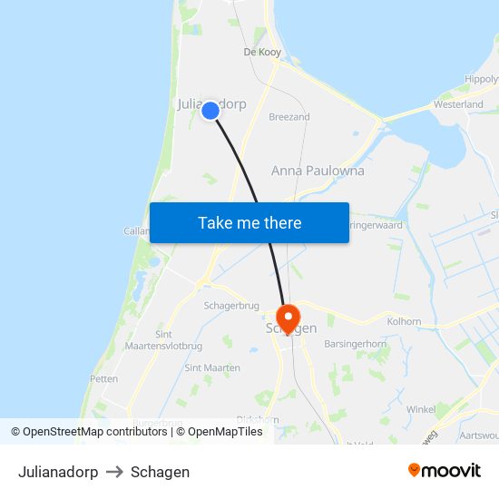 Julianadorp to Schagen map
