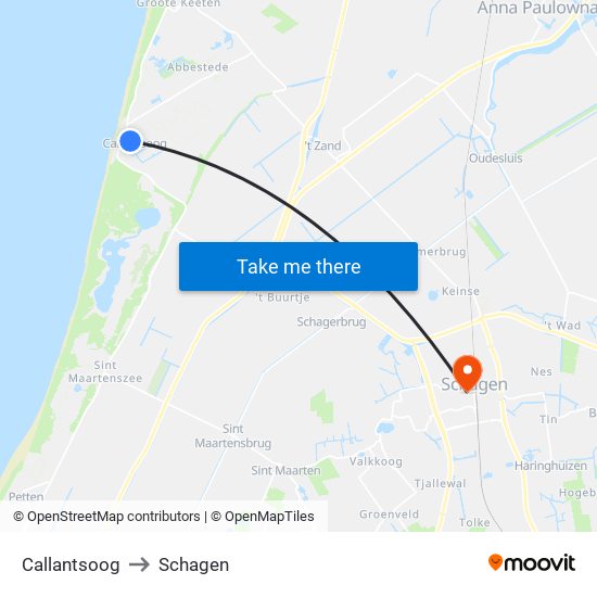 Callantsoog to Schagen map