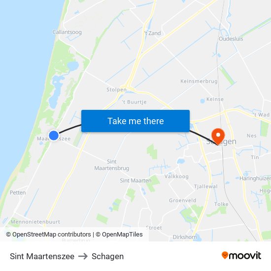 Sint Maartenszee to Schagen map