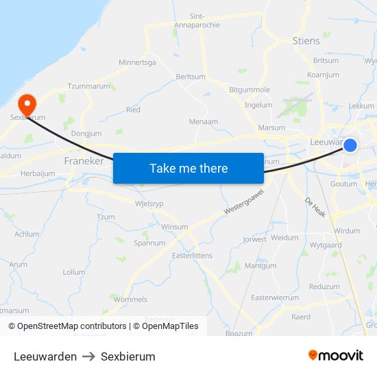 Leeuwarden to Sexbierum map