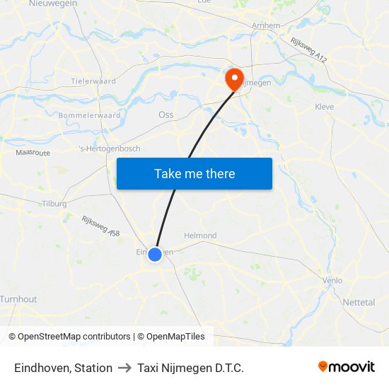 Eindhoven, Station to Taxi Nijmegen D.T.C. map