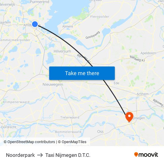 Noorderpark to Taxi Nijmegen D.T.C. map